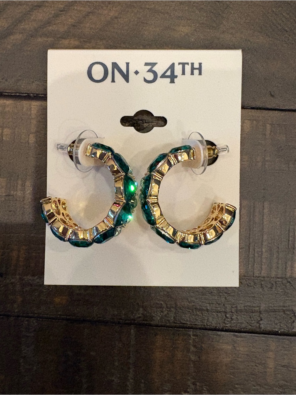 Teal/Emerald Gold Hoop Earrings never worn